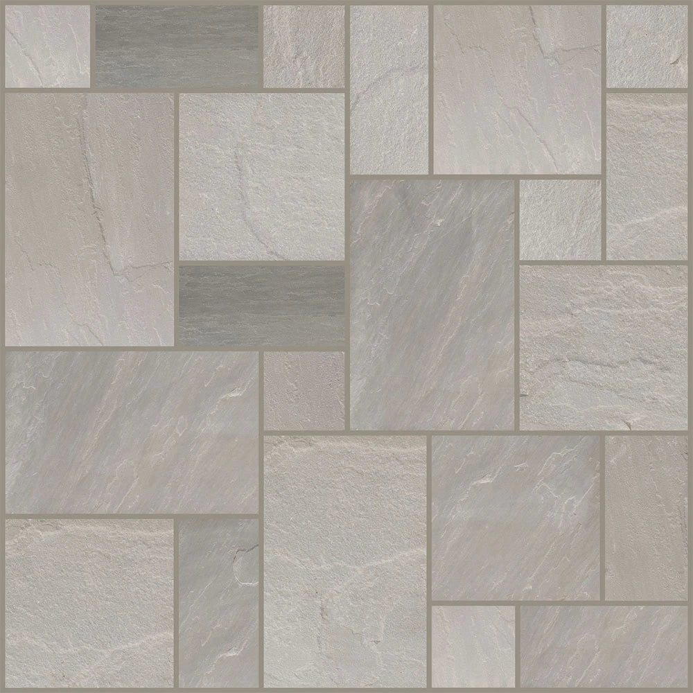 Kandla Grey Indian Sandstone Paving Slabs – Mixed – Patio Kit – 18mm (20.71sqm)